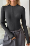 Solid Color Zipper Long Sleeved Yoga T-shirt