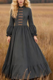 Palace Style Solid Color High Waisted Long Sleeved Dress
