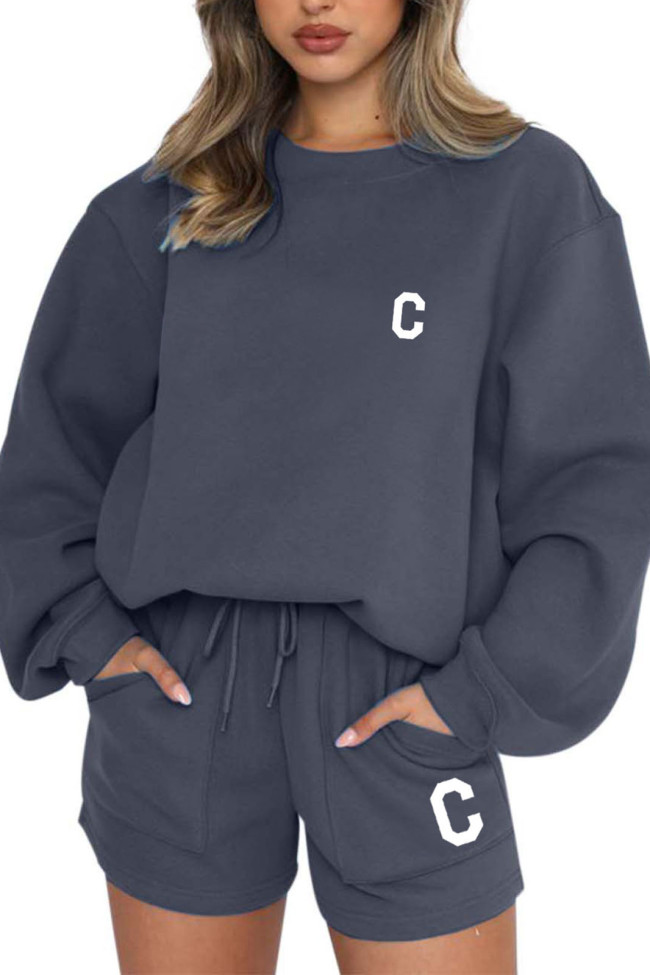 Velvet Long Sleeved Sweatshirt Shorts Two-piece Set