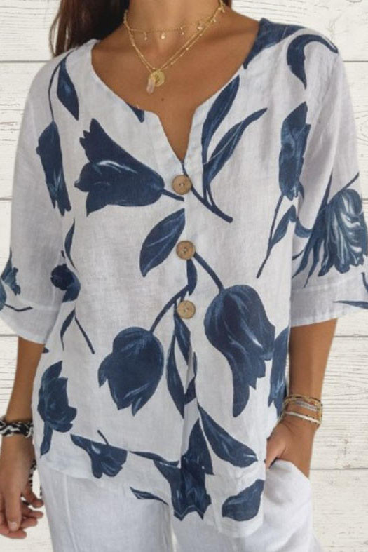 Large Size Linen V-neck Short Sleeved Shirt