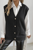 Pearl Button Loose Sleeveless Cardigan Vest