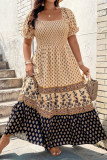 Bohemian Square Neck Ruffled Short Sleeved Dress