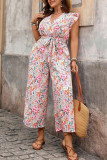 V-neck Ruffled Waist Cinched Jumpsuit
