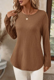 Solid Color Round Neck Long Sleeved T-shirt