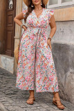 V-neck Ruffled Waist Cinched Jumpsuit
