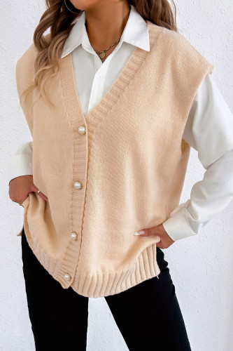 Pearl Button Loose Sleeveless Cardigan Vest