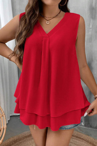 Solid Color V-neck Loose Chiffon Sleeveless Vest