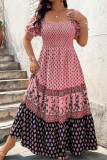 Bohemian Square Neck Ruffled Short Sleeved Dress