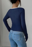 Solid Color V-neck Long Sleeved Slim Fit Shirt
