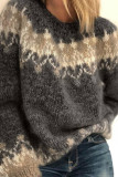 Round Neck Long Sleeved Jacquard Knitted Sweater
