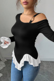Solid Color Ruffled Long Sleeved Off Shoulder Shirt