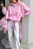 Solid Color Zipper Long Sleeved Sports Hoodie