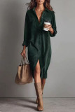 Solid Color Corduroy Long Sleeved Lapel Shirt Dress