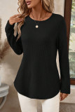 Solid Color Round Neck Long Sleeved T-shirt
