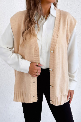 Pearl Button Loose Sleeveless Cardigan Vest