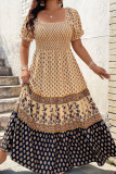 Bohemian Square Neck Ruffled Short Sleeved Dress