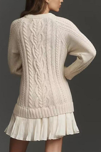 Solid Color Knitted Long Sleeved Mesh Dress