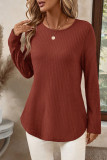 Solid Color Round Neck Long Sleeved T-shirt