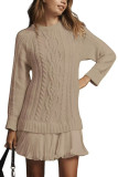 Solid Color Knitted Long Sleeved Mesh Dress