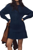 Solid Color Knitted Long Sleeved Mesh Dress