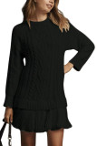 Solid Color Knitted Long Sleeved Mesh Dress