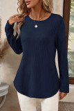 Solid Color Round Neck Long Sleeved T-shirt