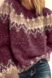Round Neck Long Sleeved Jacquard Knitted Sweater