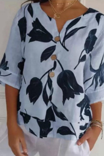 Large Size Linen V-neck Short Sleeved Shirt