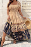 Bohemian Square Neck Ruffled Short Sleeved Dress