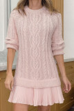 Solid Color Knitted Long Sleeved Mesh Dress