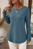 Solid Color Round Neck Long Sleeved T-shirt