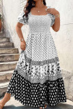 Bohemian Square Neck Ruffled Short Sleeved Dress