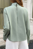 Solid Color Pleated Round Neck Long Sleeved Shirt