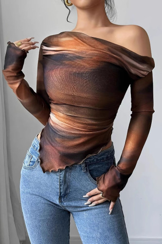 Tie Dye Printed Ruffle Edge Long Sleeved Shirt