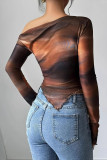 Tie Dye Printed Ruffle Edge Long Sleeved Shirt
