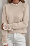 Lace Trim Patchwork Buttoned Cuffs Loose Sweater