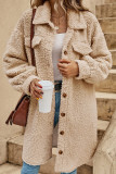Solid Color Lapel Long Sleeved Plush Jacket