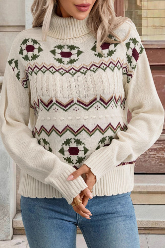 Ethnic Style Patterned High Neck Sweater