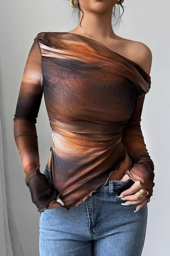 Tie Dye Printed Ruffle Edge Long Sleeved Shirt