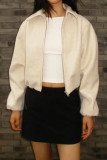 Solid Color Long Sleeved Zipper Flight Jacket