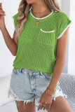 Pocket Bat Short Sleeve Loose Knitted Shirt