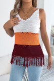 V-neck Contrasting Tassel Sleeveless Knitted Vest