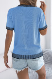 Striped Pocket Short Sleeved Knitted Sweater