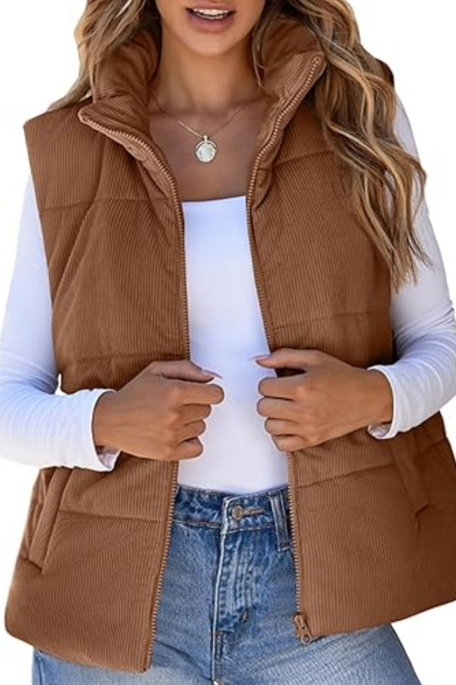 Corduroy Solid Color Sleeveless Cotton Vest