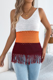 V-neck Contrasting Tassel Sleeveless Knitted Vest