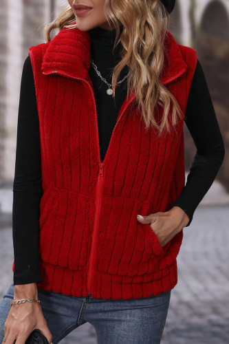 Lapel Sleeveless Loose Striped Zipper Vest