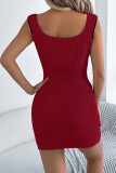 V-neck Waist Cinched Knitted Hip Hugging Dress