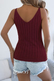 Solid Color Hollow Sleeveless V-neck Knitted Vest