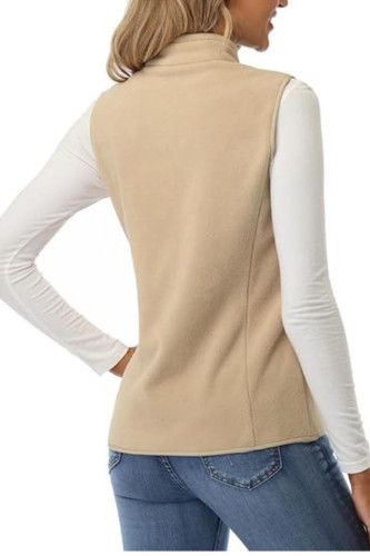 Solid Color Sleeveless Zipper Cardigan Fleece Vest