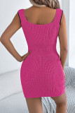 V-neck Waist Cinched Knitted Hip Hugging Dress